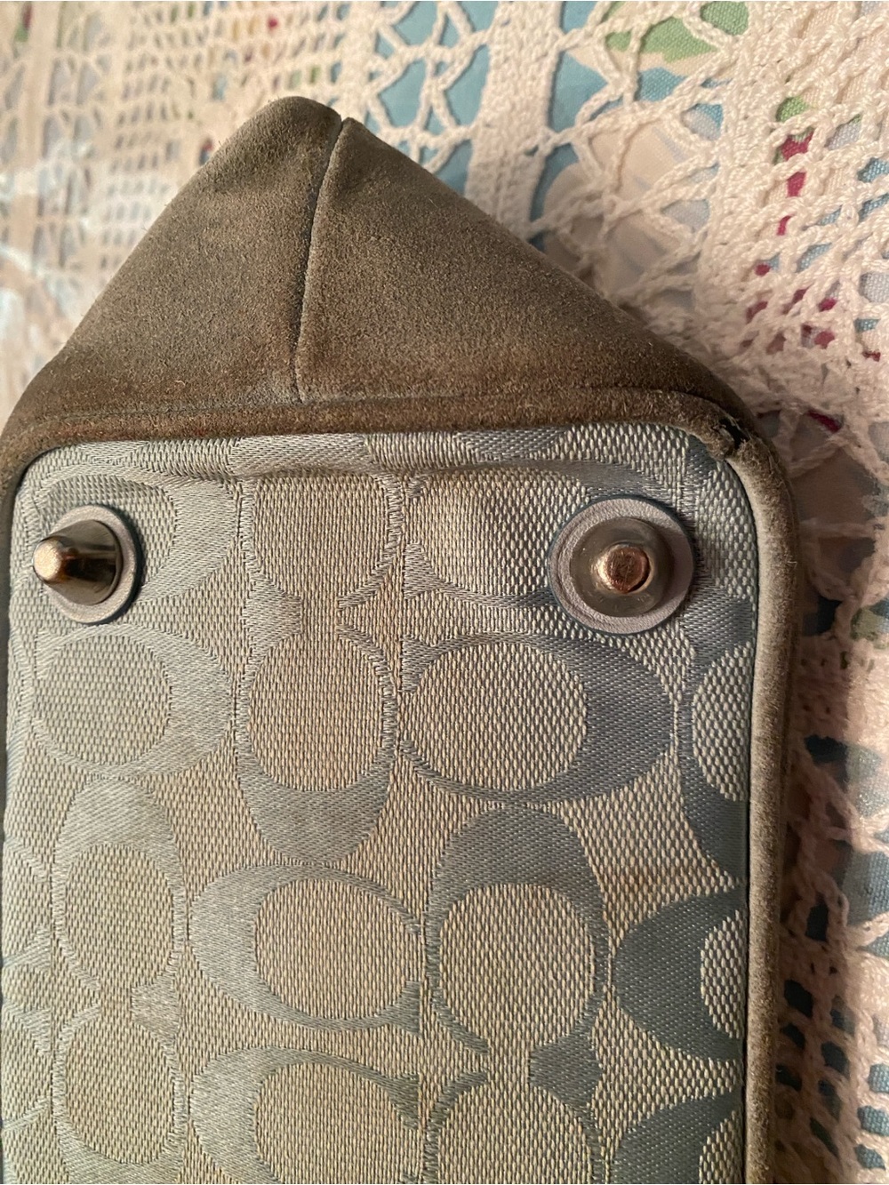 Coach Signature Canvas and Suede Tote Bag in Light Sky Blue **READ DESCRIPTION** - Picture 11 of 13